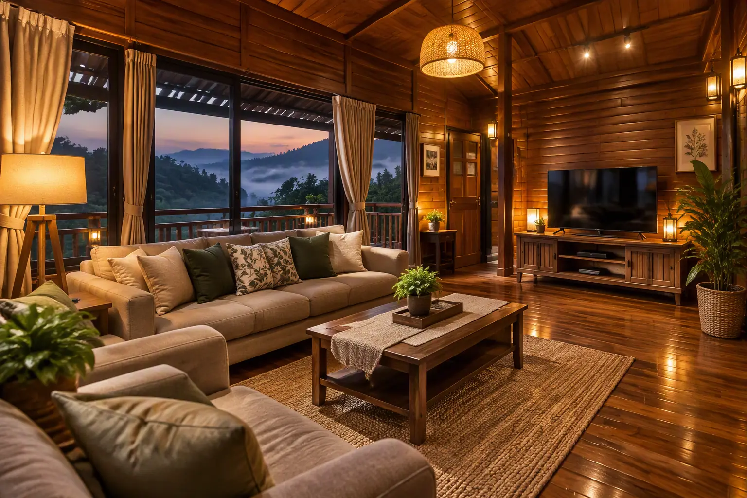 Living hall in the evening