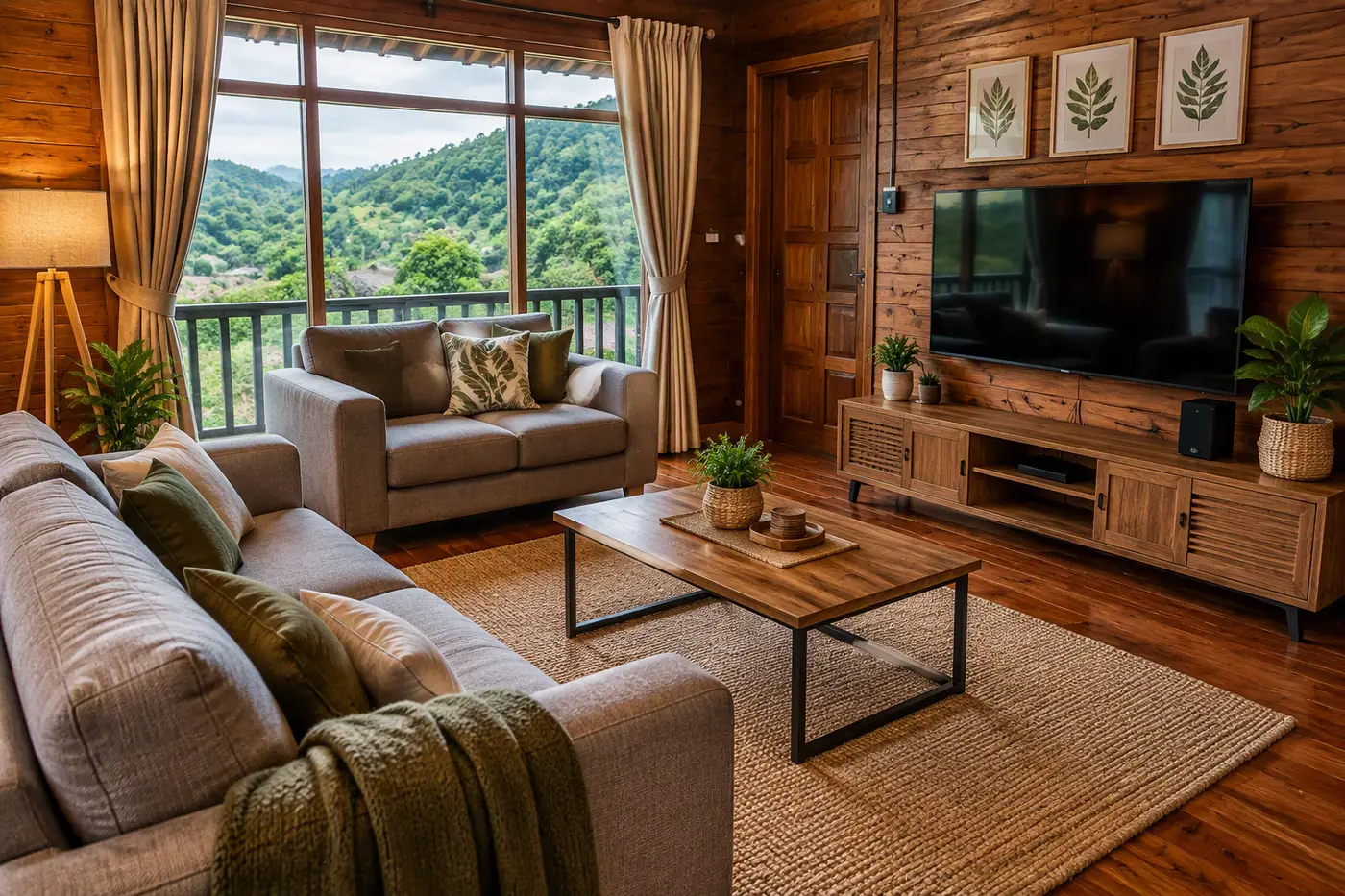 Living hall with sofa and TV
