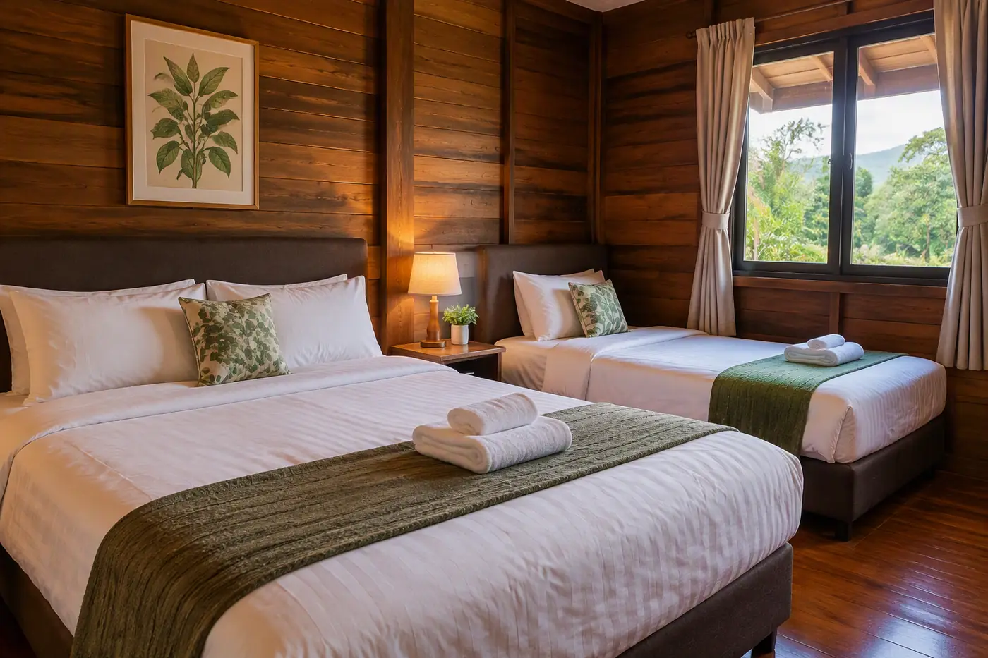 Room 1: queen + single bed