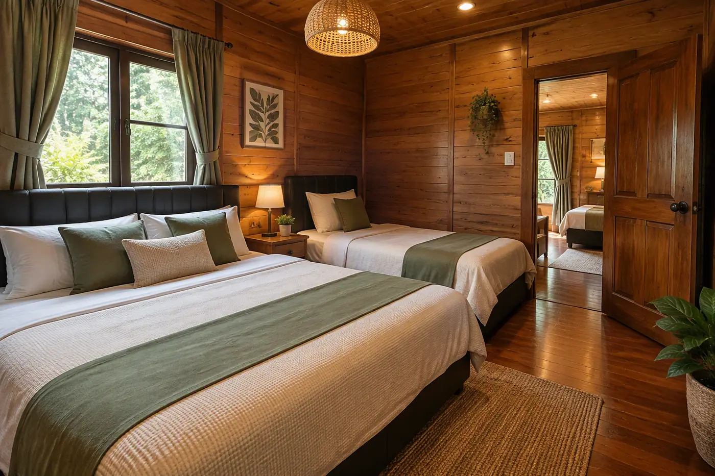 Room 2: queen + single bed